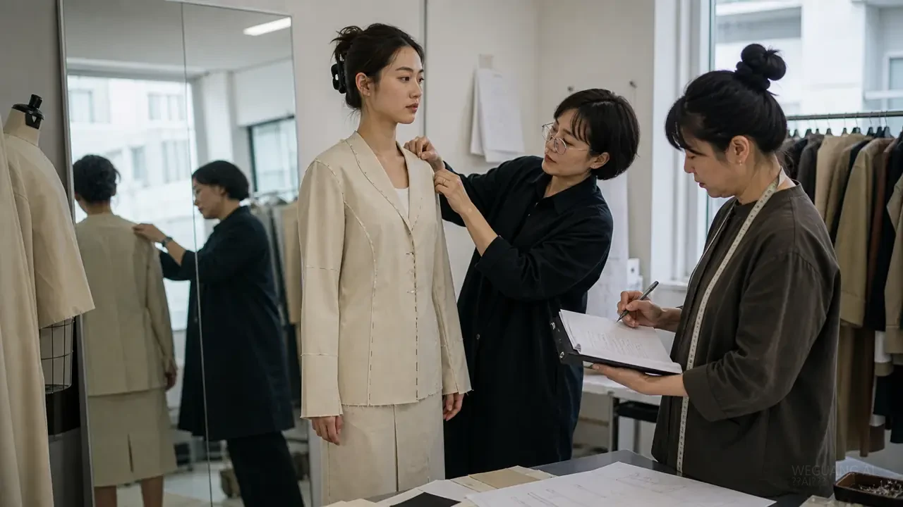 月曜女装 白色腰带西装与垂坠裙装造型